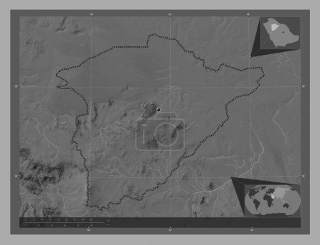 Foto de Ha'il, region of Saudi Arabia. Bilevel elevation map with lakes and rivers. Corner auxiliary location maps - Imagen libre de derechos