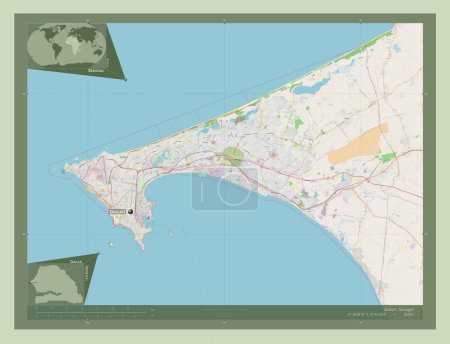 Photo for Dakar, region of Senegal. Open Street Map. Locations and names of major cities of the region. Corner auxiliary location maps - Royalty Free Image