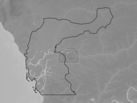 Photo for Fatick, region of Senegal. Grayscale elevation map with lakes and rivers - Royalty Free Image