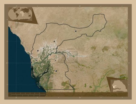 Photo for Fatick, region of Senegal. Low resolution satellite map. Locations of major cities of the region. Corner auxiliary location maps - Royalty Free Image