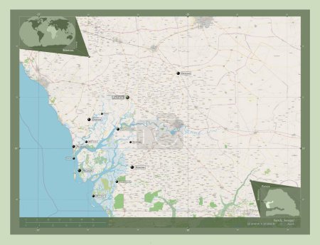 Photo for Fatick, region of Senegal. Open Street Map. Locations and names of major cities of the region. Corner auxiliary location maps - Royalty Free Image