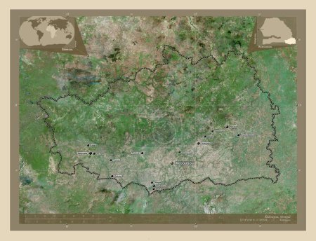 Photo for Kedougou, region of Senegal. High resolution satellite map. Locations and names of major cities of the region. Corner auxiliary location maps - Royalty Free Image
