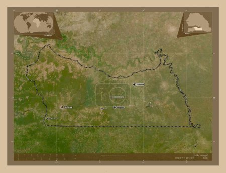 Photo for Kolda, region of Senegal. Low resolution satellite map. Locations and names of major cities of the region. Corner auxiliary location maps - Royalty Free Image