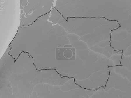 Photo for Louga, region of Senegal. Grayscale elevation map with lakes and rivers - Royalty Free Image
