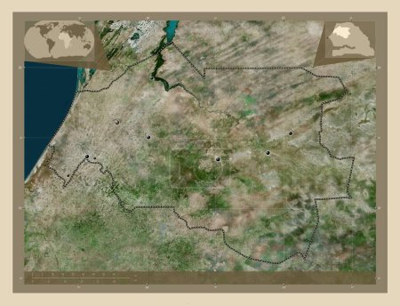 Photo for Louga, region of Senegal. High resolution satellite map. Locations of major cities of the region. Corner auxiliary location maps - Royalty Free Image