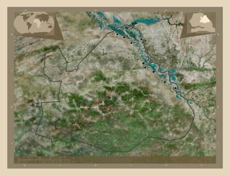Photo for Matam, region of Senegal. High resolution satellite map. Locations of major cities of the region. Corner auxiliary location maps - Royalty Free Image