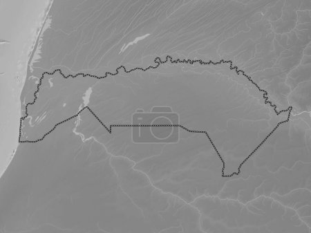 Photo for Saint-Louis, region of Senegal. Grayscale elevation map with lakes and rivers - Royalty Free Image