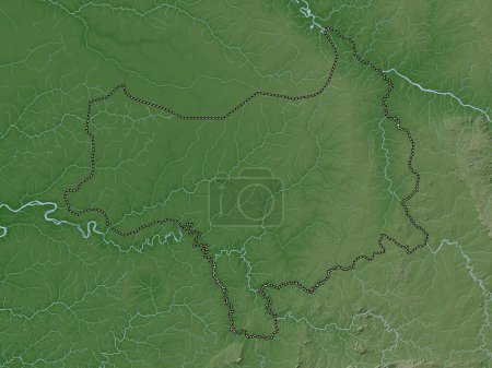 Téléchargez les photos : Tambacounda, région du Sénégal. Carte d'altitude colorée dans le style wiki avec des lacs et des rivières - en image libre de droit