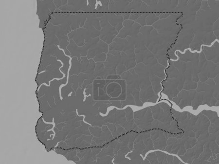 Téléchargez les photos : Ziguinchor, region of Senegal. Bilevel elevation map with lakes and rivers - en image libre de droit