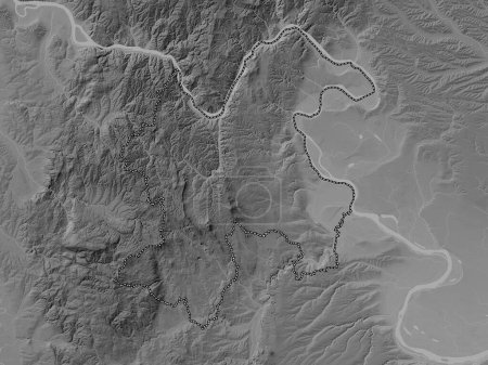 Téléchargez les photos : Borski, district of Serbia. Grayscale elevation map with lakes and rivers - en image libre de droit