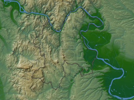 Téléchargez les photos : Borski, district of Serbia. Colored elevation map with lakes and rivers - en image libre de droit