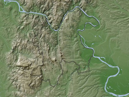 Photo for Borski, district of Serbia. Elevation map colored in wiki style with lakes and rivers - Royalty Free Image