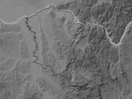 Photo for Branicevski, district of Serbia. Grayscale elevation map with lakes and rivers - Royalty Free Image