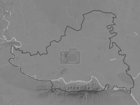 Téléchargez les photos : Juzno-Backi, district of Serbia. Grayscale elevation map with lakes and rivers - en image libre de droit