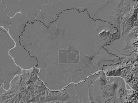 Téléchargez les photos : Juzno-Banatski, district of Serbia. Bilevel elevation map with lakes and rivers - en image libre de droit