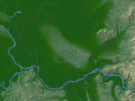 Téléchargez les photos : Juzno-Banatski, district of Serbia. Colored elevation map with lakes and rivers - en image libre de droit