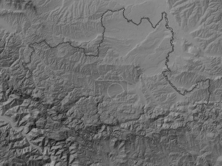 Téléchargez les photos : Kolubarski, district of Serbia. Grayscale elevation map with lakes and rivers - en image libre de droit