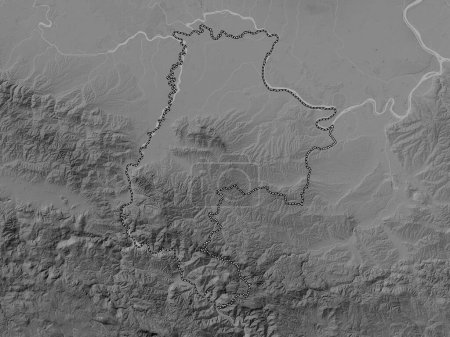 Photo for Macvanski, district of Serbia. Grayscale elevation map with lakes and rivers - Royalty Free Image