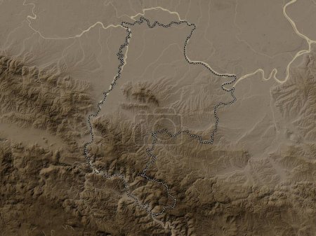 Photo for Macvanski, district of Serbia. Elevation map colored in sepia tones with lakes and rivers - Royalty Free Image