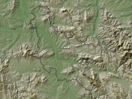 Foto de Nisavski, distrito de Serbia. Mapa de elevación coloreado en estilo wiki con lagos y ríos - Imagen libre de derechos