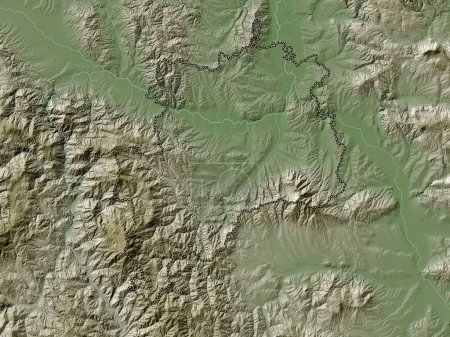 Photo for Rasinski, district of Serbia. Elevation map colored in wiki style with lakes and rivers - Royalty Free Image