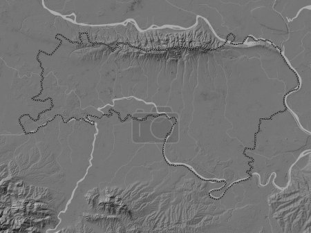 Foto de Sremski, distrito de Serbia. Mapa de elevación de Bilevel con lagos y ríos - Imagen libre de derechos
