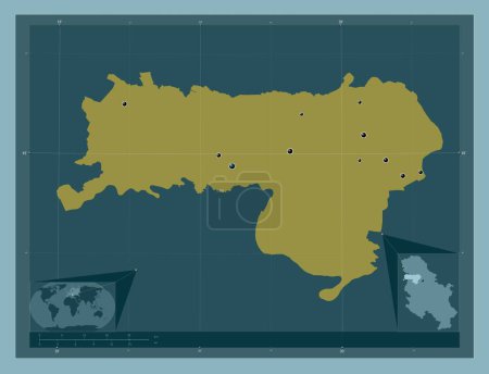 Téléchargez les photos : Sremski, district of Serbia. Solid color shape. Locations of major cities of the region. Corner auxiliary location maps - en image libre de droit