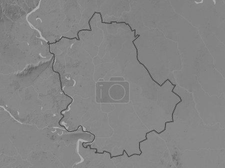 Foto de Zapadno-Backi, distrito de Serbia. Mapa de elevación a escala de grises con lagos y ríos - Imagen libre de derechos
