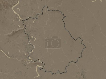 Foto de Zapadno-Backi, distrito de Serbia. Mapa de elevación coloreado en tonos sepia con lagos y ríos - Imagen libre de derechos