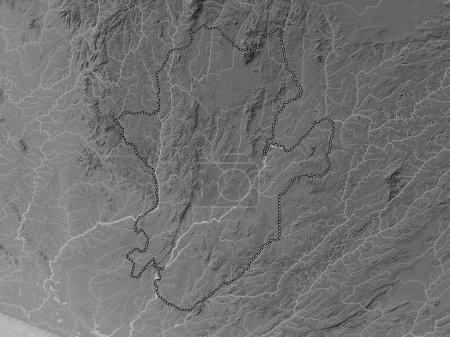 Téléchargez les photos : Eastern, province of Sierra Leone. Grayscale elevation map with lakes and rivers - en image libre de droit