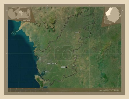 Photo for North West, province of Sierra Leone. High resolution satellite map. Locations and names of major cities of the region. Corner auxiliary location maps - Royalty Free Image