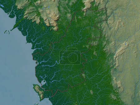 Téléchargez les photos : North West, province of Sierra Leone. Colored elevation map with lakes and rivers - en image libre de droit
