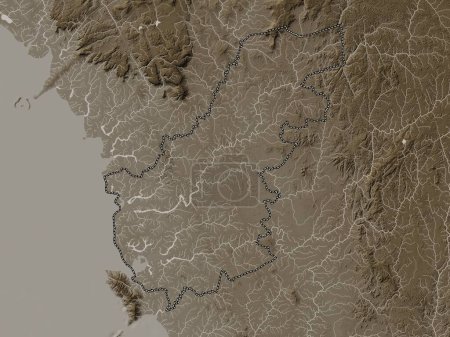 Téléchargez les photos : North West, province of Sierra Leone. Elevation map colored in sepia tones with lakes and rivers - en image libre de droit
