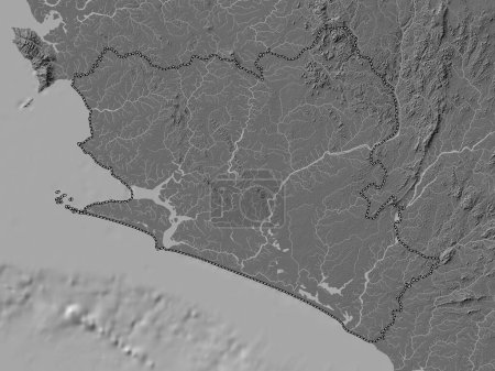 Téléchargez les photos : Southern, province of Sierra Leone. Bilevel elevation map with lakes and rivers - en image libre de droit