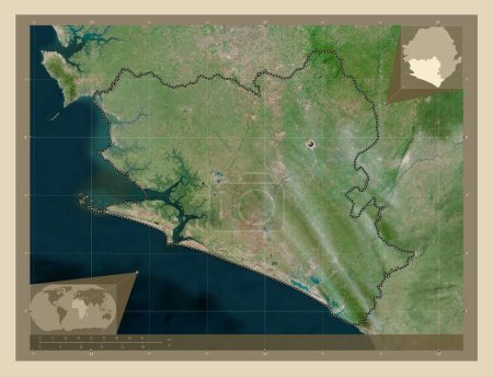 Téléchargez les photos : Southern, province of Sierra Leone. High resolution satellite map. Corner auxiliary location maps - en image libre de droit