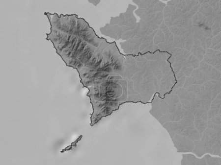 Téléchargez les photos : Western, province of Sierra Leone. Grayscale elevation map with lakes and rivers - en image libre de droit