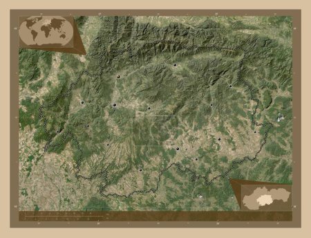 Photo for Banskobystricky, region of Slovakia. Low resolution satellite map. Locations of major cities of the region. Corner auxiliary location maps - Royalty Free Image