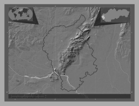 Téléchargez les photos : Bratislavsky, region of Slovakia. Bilevel elevation map with lakes and rivers. Corner auxiliary location maps - en image libre de droit