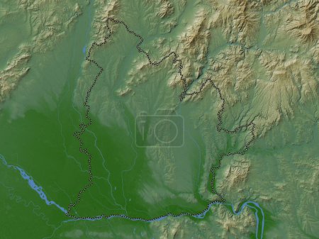 Téléchargez les photos : Nitriansky, région de Slovaquie. Carte d'altitude colorée avec lacs et rivières - en image libre de droit