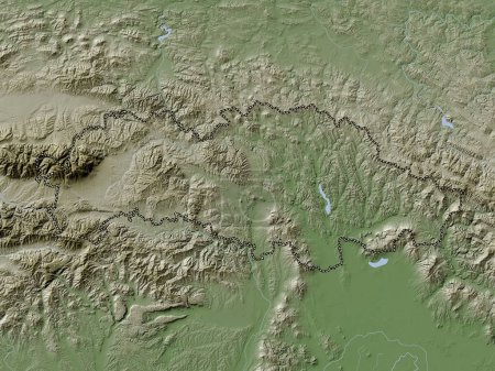 Téléchargez les photos : Presovsky, région de Slovaquie. Carte d'altitude colorée dans le style wiki avec des lacs et des rivières - en image libre de droit
