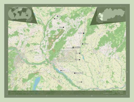 Téléchargez les photos : Trnavsky, region of Slovakia. Open Street Map. Locations and names of major cities of the region. Corner auxiliary location maps - en image libre de droit