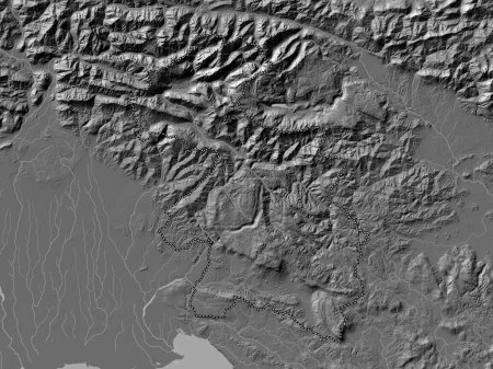 Téléchargez les photos : Goriska, statistical region of Slovenia. Bilevel elevation map with lakes and rivers - en image libre de droit