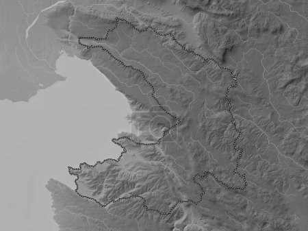 Téléchargez les photos : Obalno-kraska, statistical region of Slovenia. Grayscale elevation map with lakes and rivers - en image libre de droit