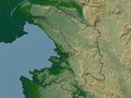 Téléchargez les photos : Obalno-kraska, statistical region of Slovenia. Colored elevation map with lakes and rivers - en image libre de droit