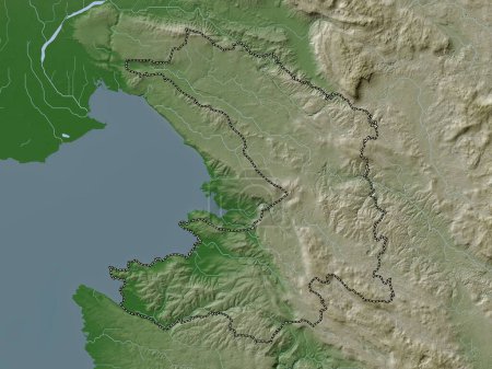 Téléchargez les photos : Obalno-kraska, statistical region of Slovenia. Elevation map colored in wiki style with lakes and rivers - en image libre de droit