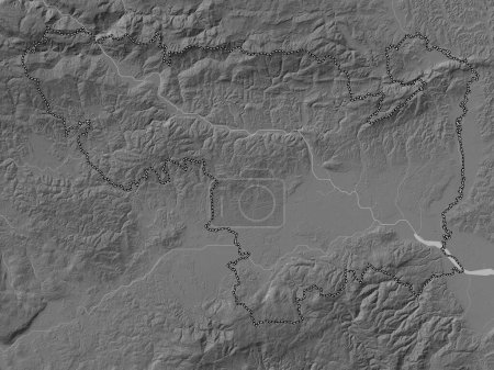 Téléchargez les photos : Spodnjeposavska, statistical region of Slovenia. Grayscale elevation map with lakes and rivers - en image libre de droit