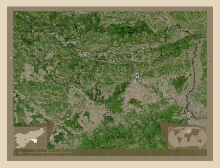 Téléchargez les photos : Spodnjeposavska, statistical region of Slovenia. High resolution satellite map. Corner auxiliary location maps - en image libre de droit