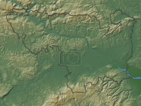 Téléchargez les photos : Spodnjeposavska, statistical region of Slovenia. Colored elevation map with lakes and rivers - en image libre de droit