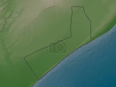 Photo for Shabeellaha Hoose, region of Somalia. Elevation map colored in wiki style with lakes and rivers - Royalty Free Image
