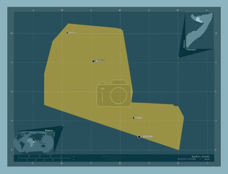Photo for Togdheer, region of Somalia. Solid color shape. Locations and names of major cities of the region. Corner auxiliary location maps - Royalty Free Image